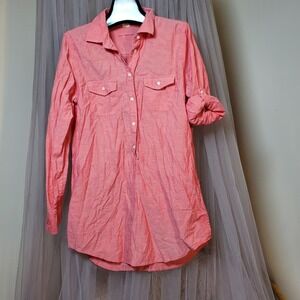 J Crew Pink Cotton Roll Tab Long Sleeve Shirt Gauze Beach Boho M Lightweight